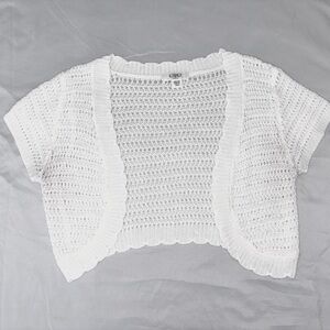 Cato Girls White Open-Knit Cropped Cardigan